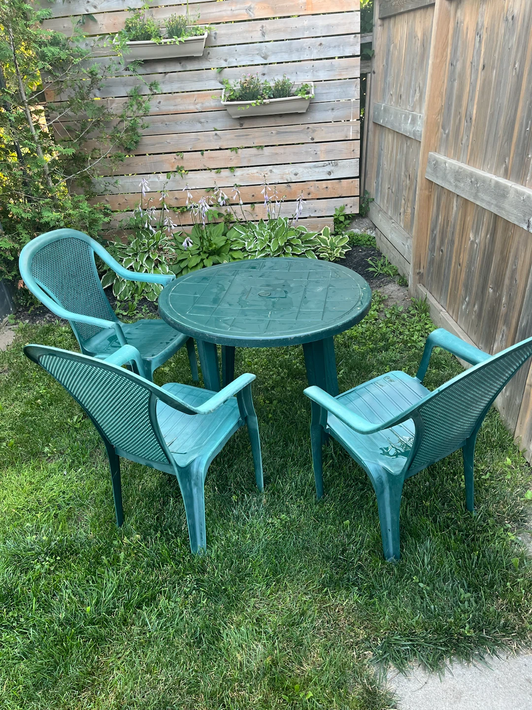 Green Plastic Patio Table and 3 Chairs Set