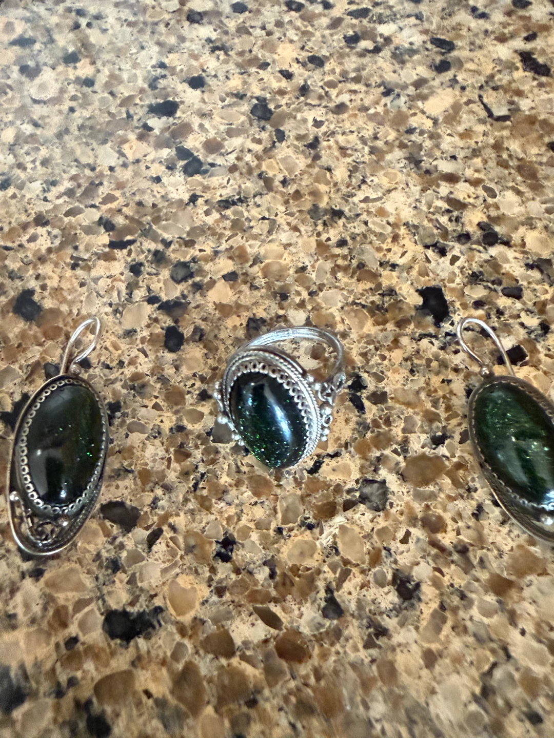 Green Stone Ring and Earrings Set