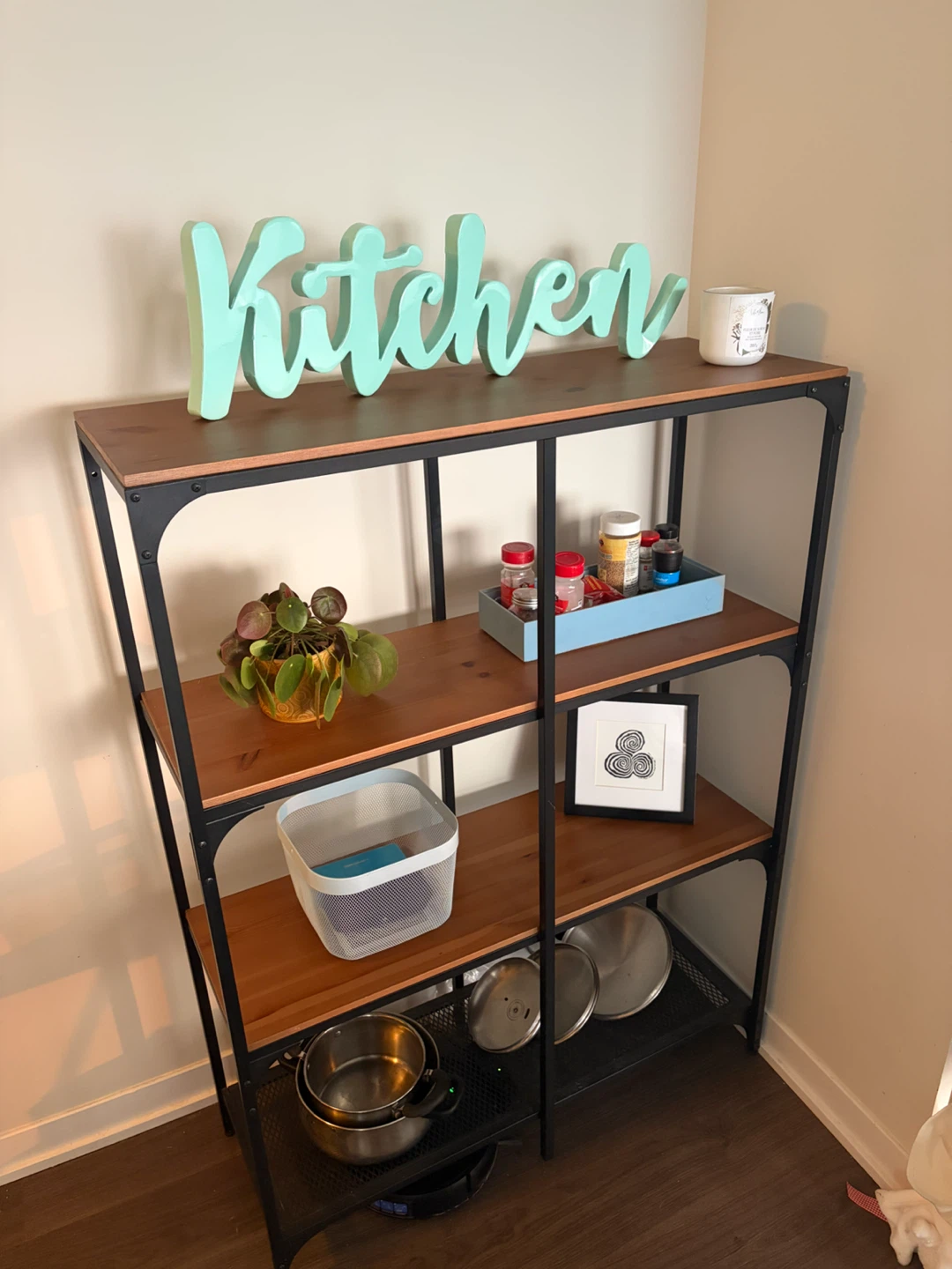 Wood and Metal Shelving Unit