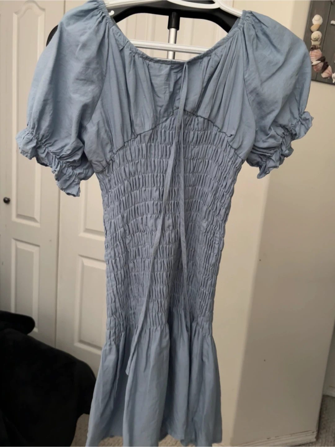 Light Blue Smocked Puff Sleeve Dress