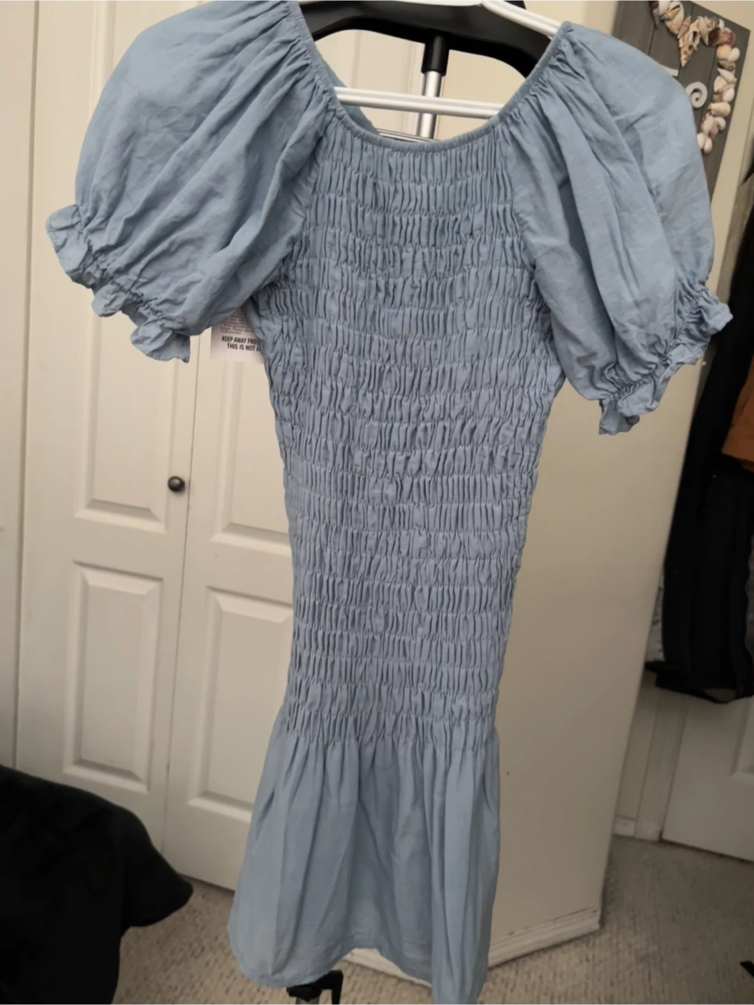 Light Blue Smocked Puff Sleeve Dress - photo 2