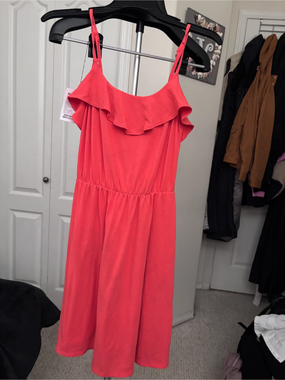 Coral Pink Spaghetti Strap Ruffle Dress
