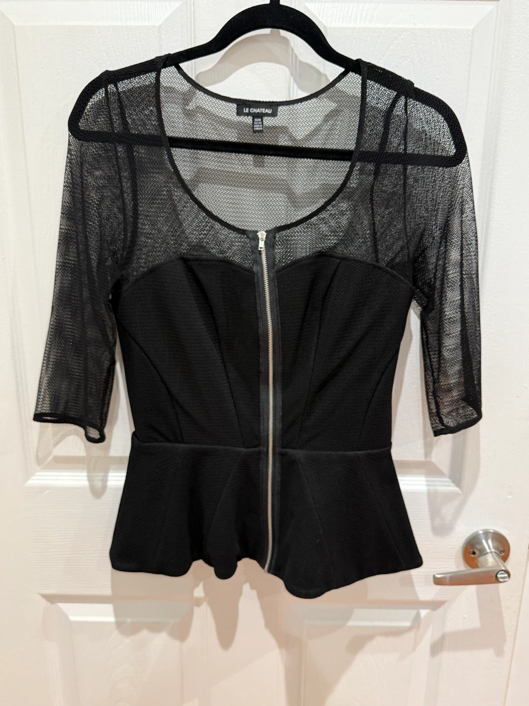 Black Mesh Overlay Peplum Top
