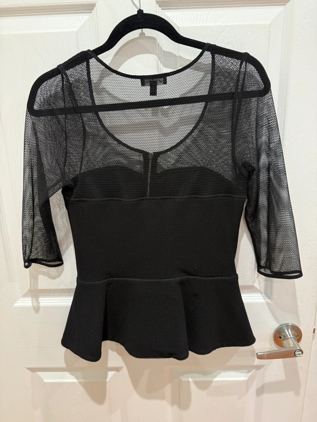 Black Mesh Overlay Peplum Top - photo 3