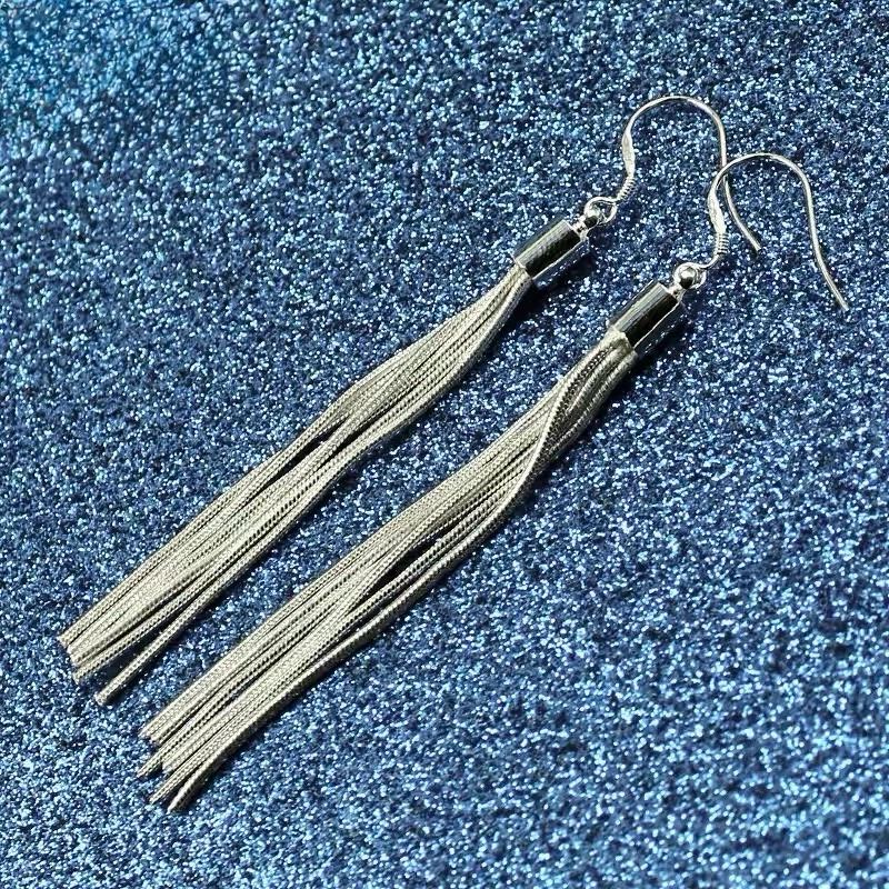 Silver Tassel Drop Earrings