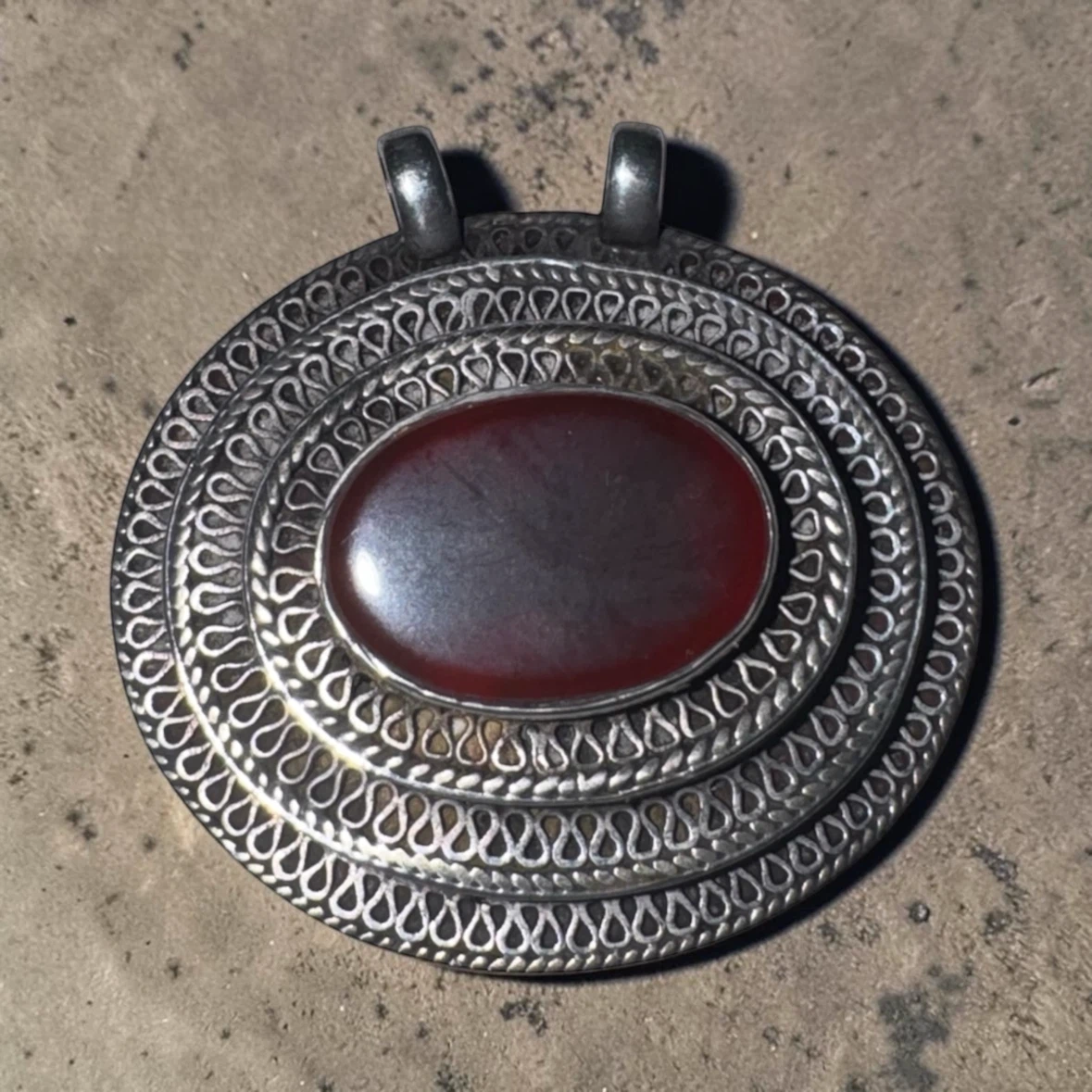 Vintage Afghan Agate Silver Pendant Handmade Tribal Jewelry