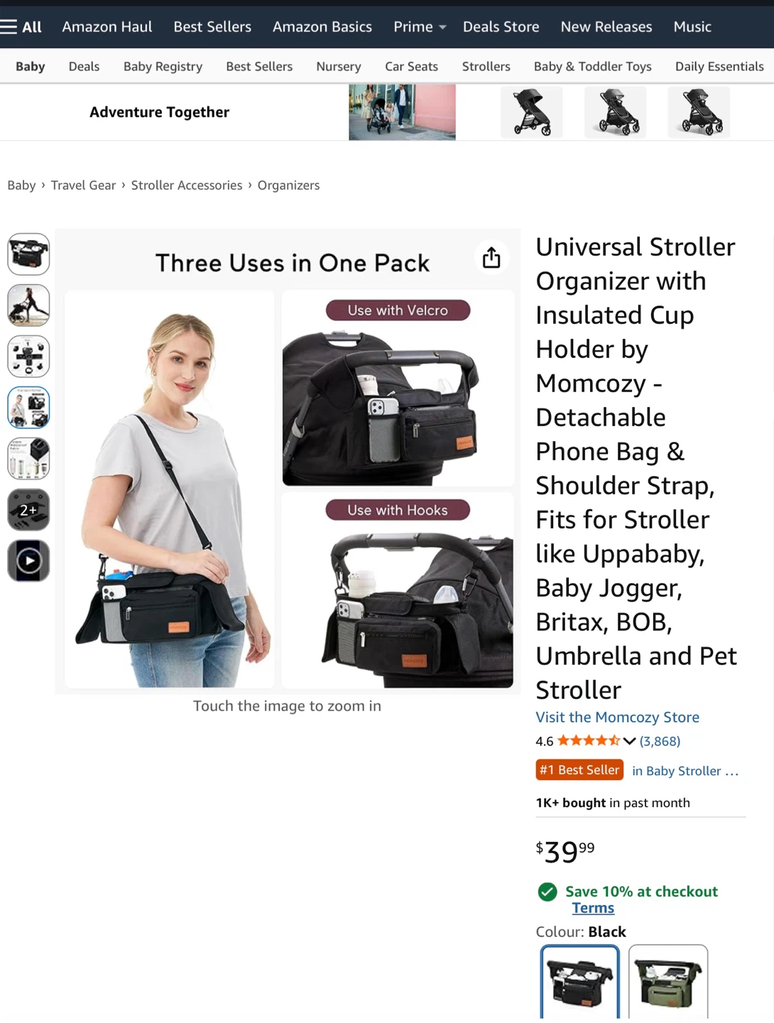 New Momcozy Universal Stroller Organizer - Black - photo 3