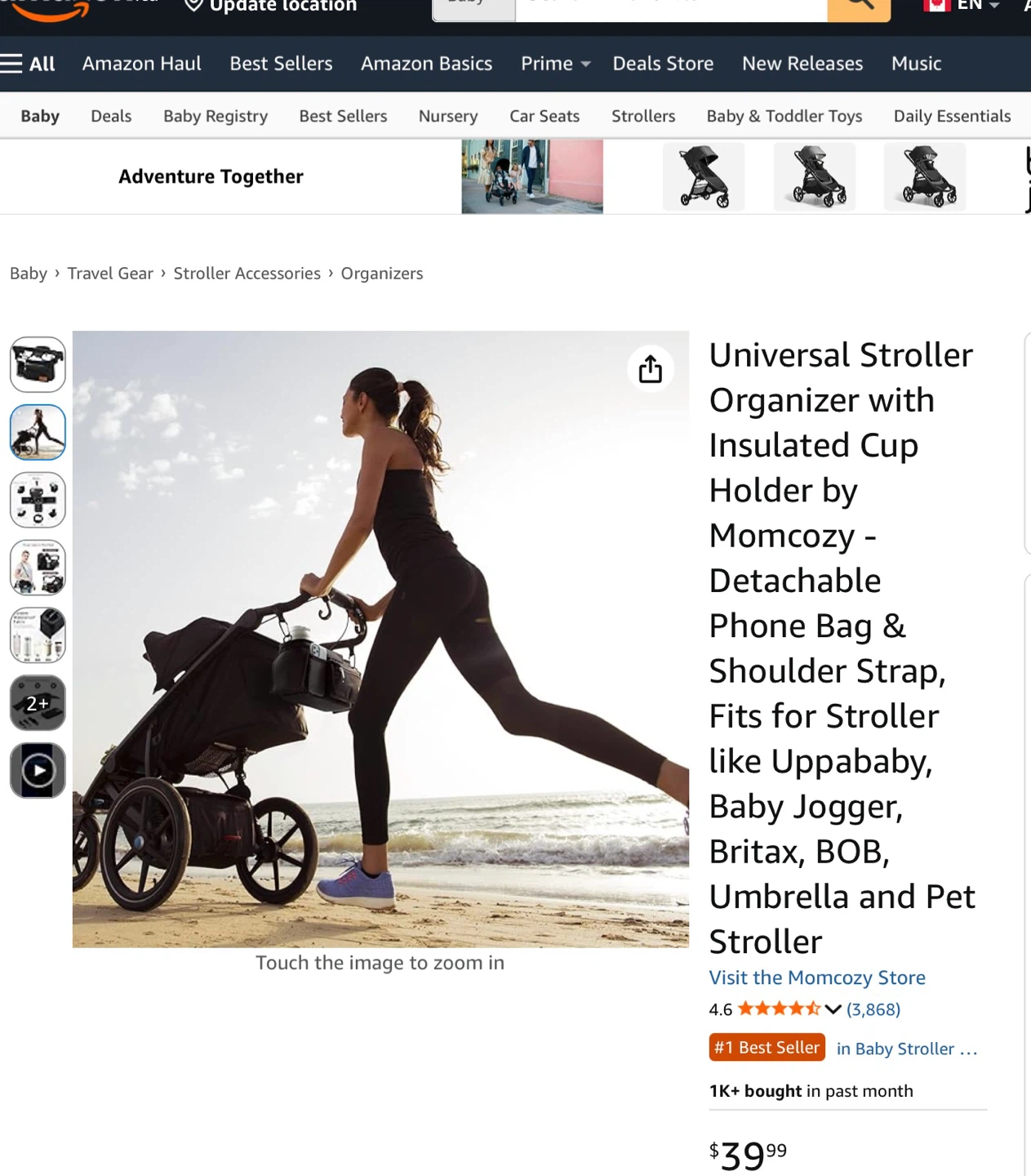 New Momcozy Universal Stroller Organizer - Black