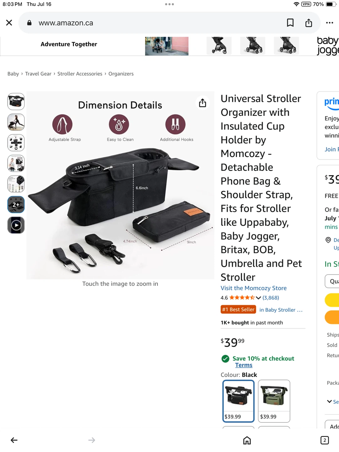 New Momcozy Universal Stroller Organizer - Black - photo 5