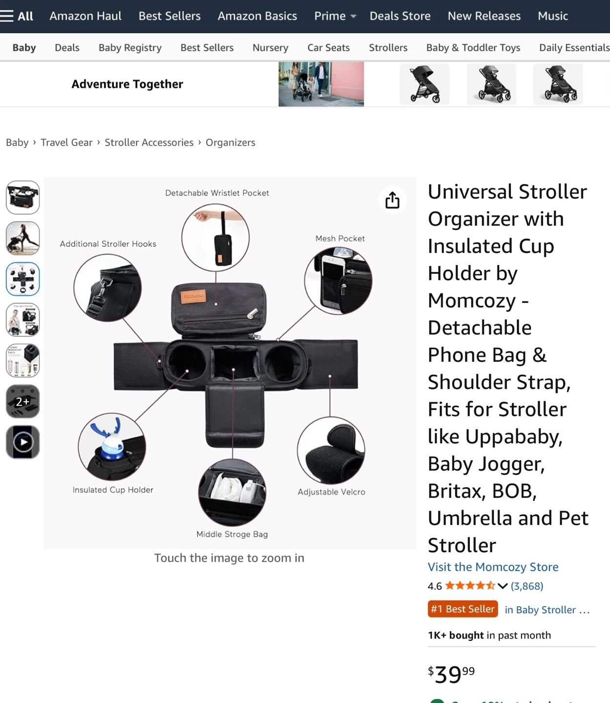 New Momcozy Universal Stroller Organizer - Black - photo 2