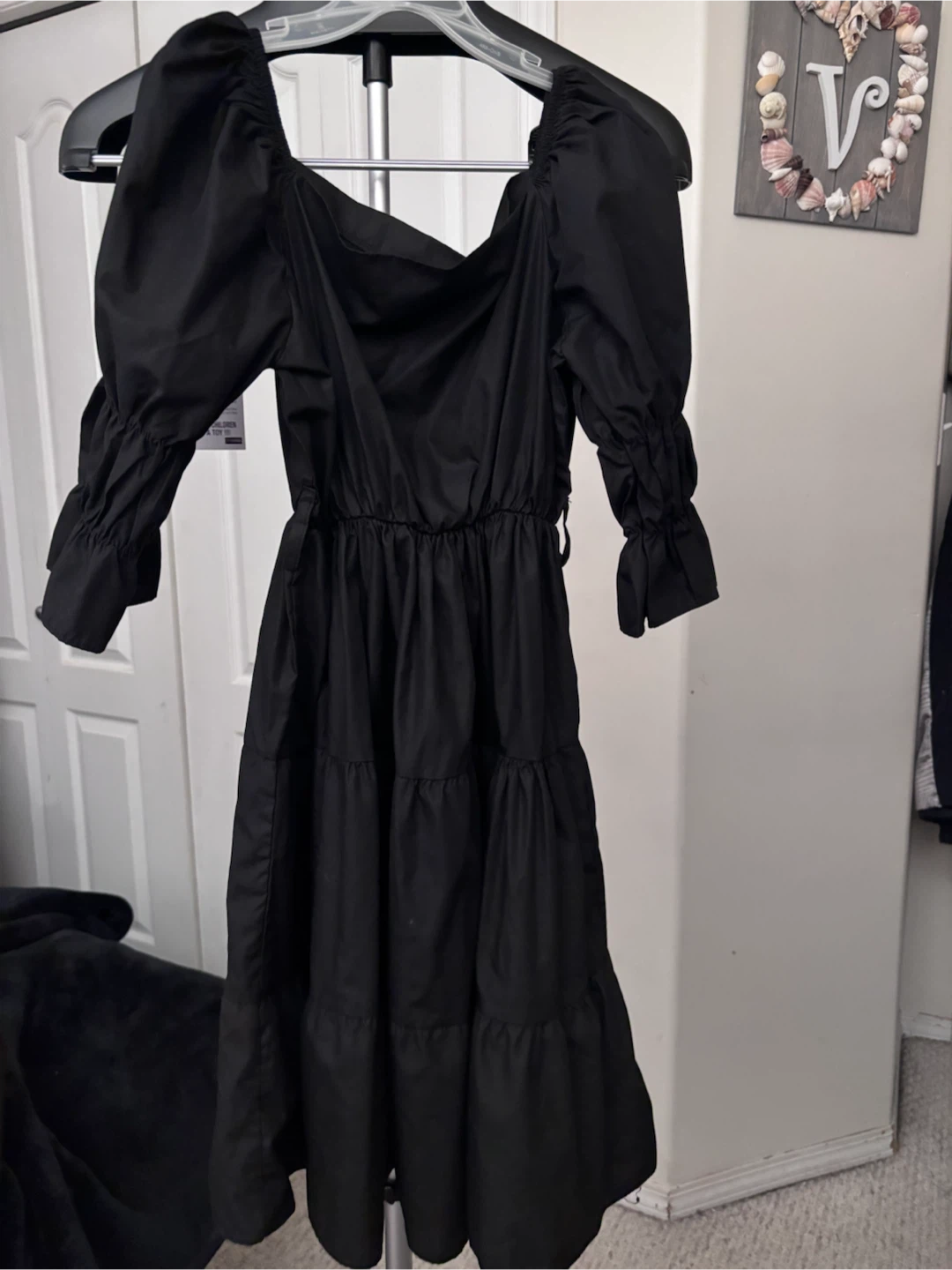 Black Puff Sleeve Tiered Midi Dress - photo 2