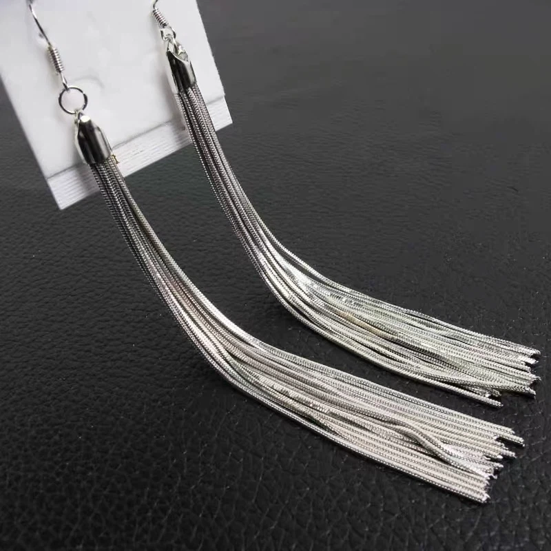 Silver Tassel Drop Earrings