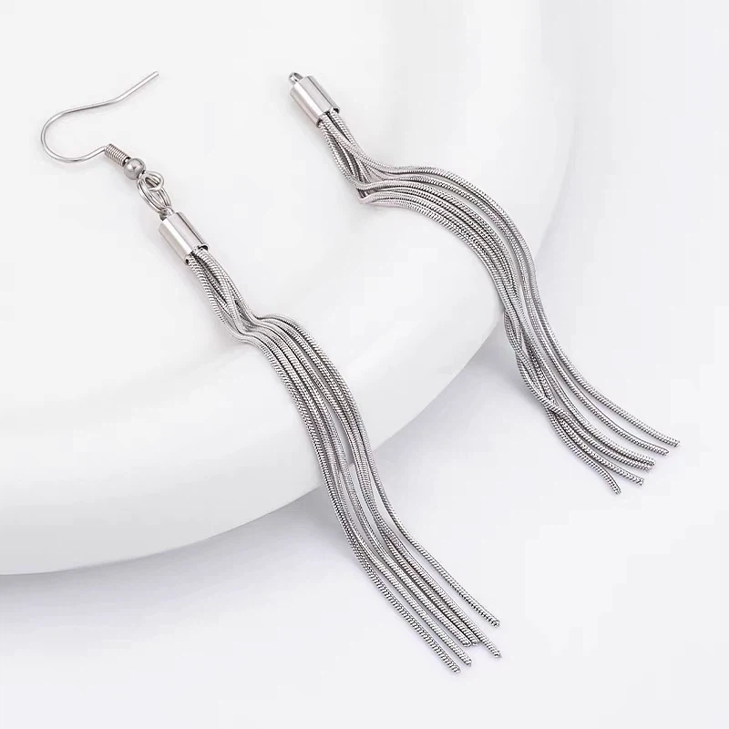 Silver Tassel Drop Earrings