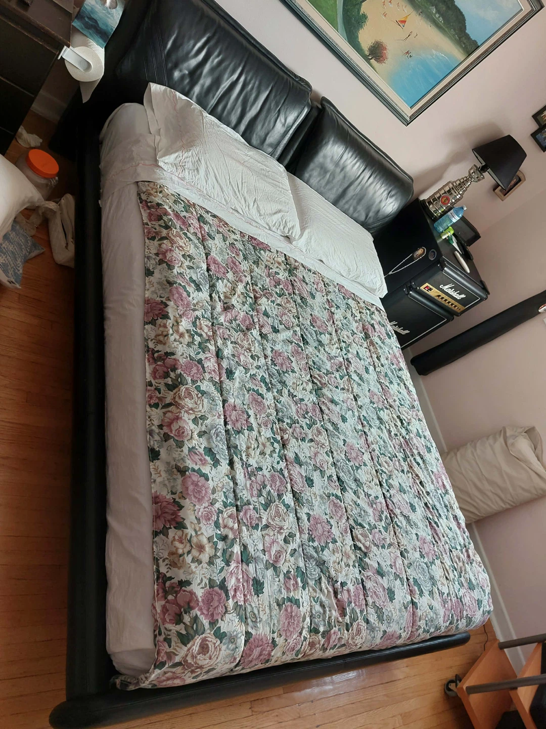 Black Leather Bed Frame + mattress if wanted - photo 5