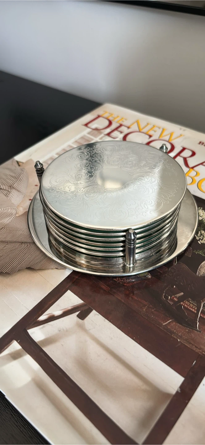 Set of 6 Silver-Tone Round Coasters