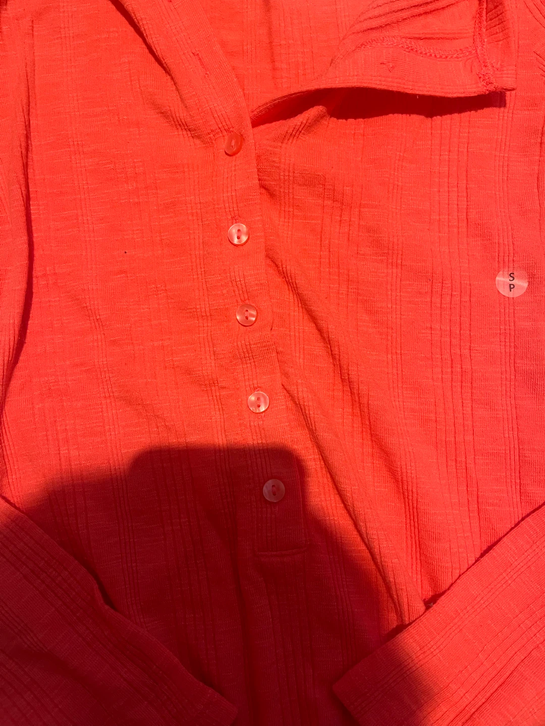 American Eagle Orange Ribbed Button-Up Shirt - photo 3