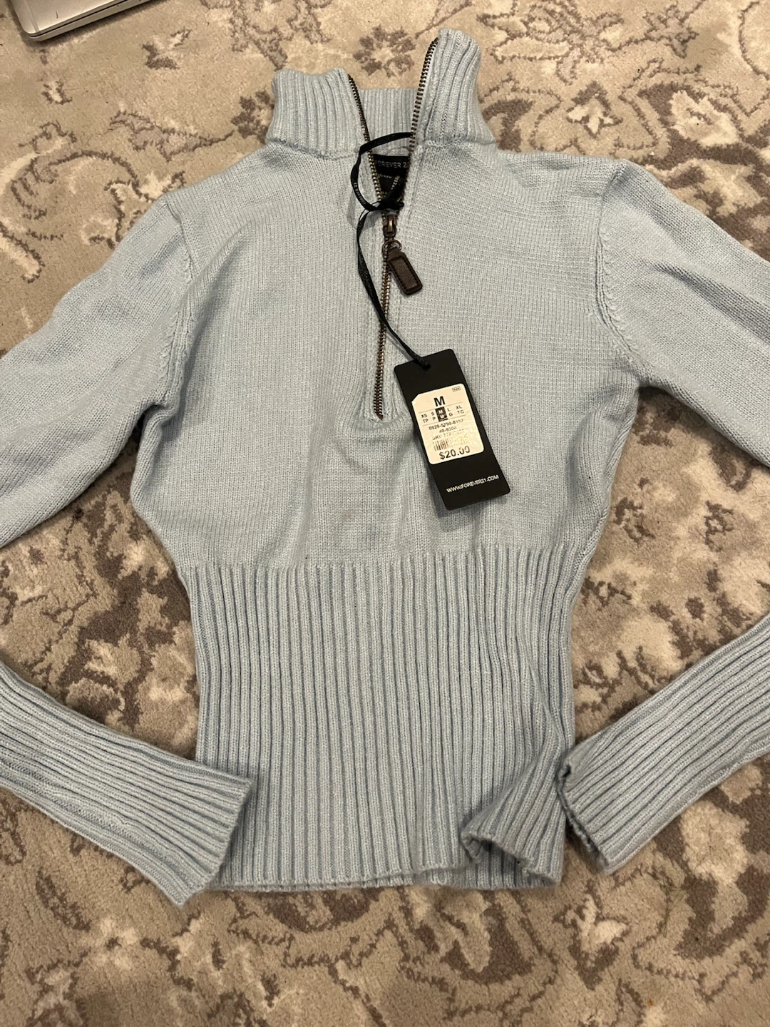 Forever 21 Light Blue Ribbed Zip-Up Sweater