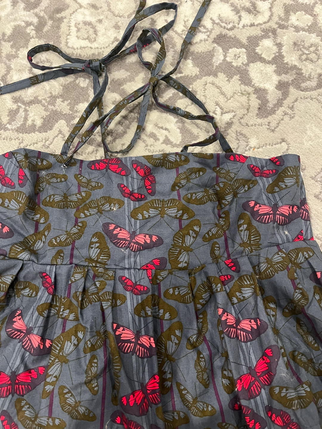 Handmade Grey Butterfly Print Shirt with Tie Straps - photo 3