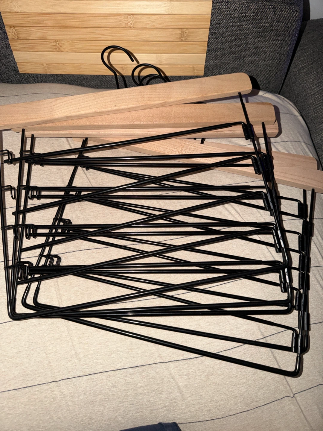 Wooden and Black Metal Clothes Hangers
