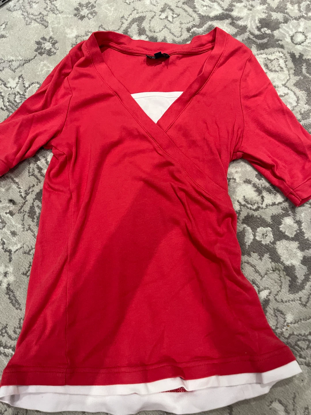 Reitmans Petites Red Faux Wrap Top XS