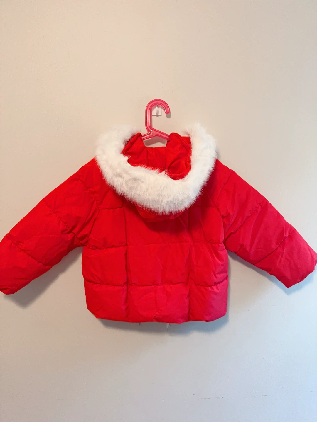 Red Puffer Jacket with Faux Fur Hood 6-7T - photo 2