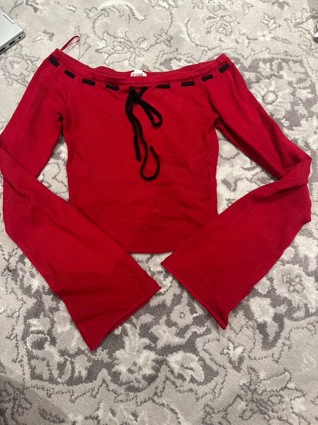 Garage Red Tie-Front Off-the-Shoulder Sweater