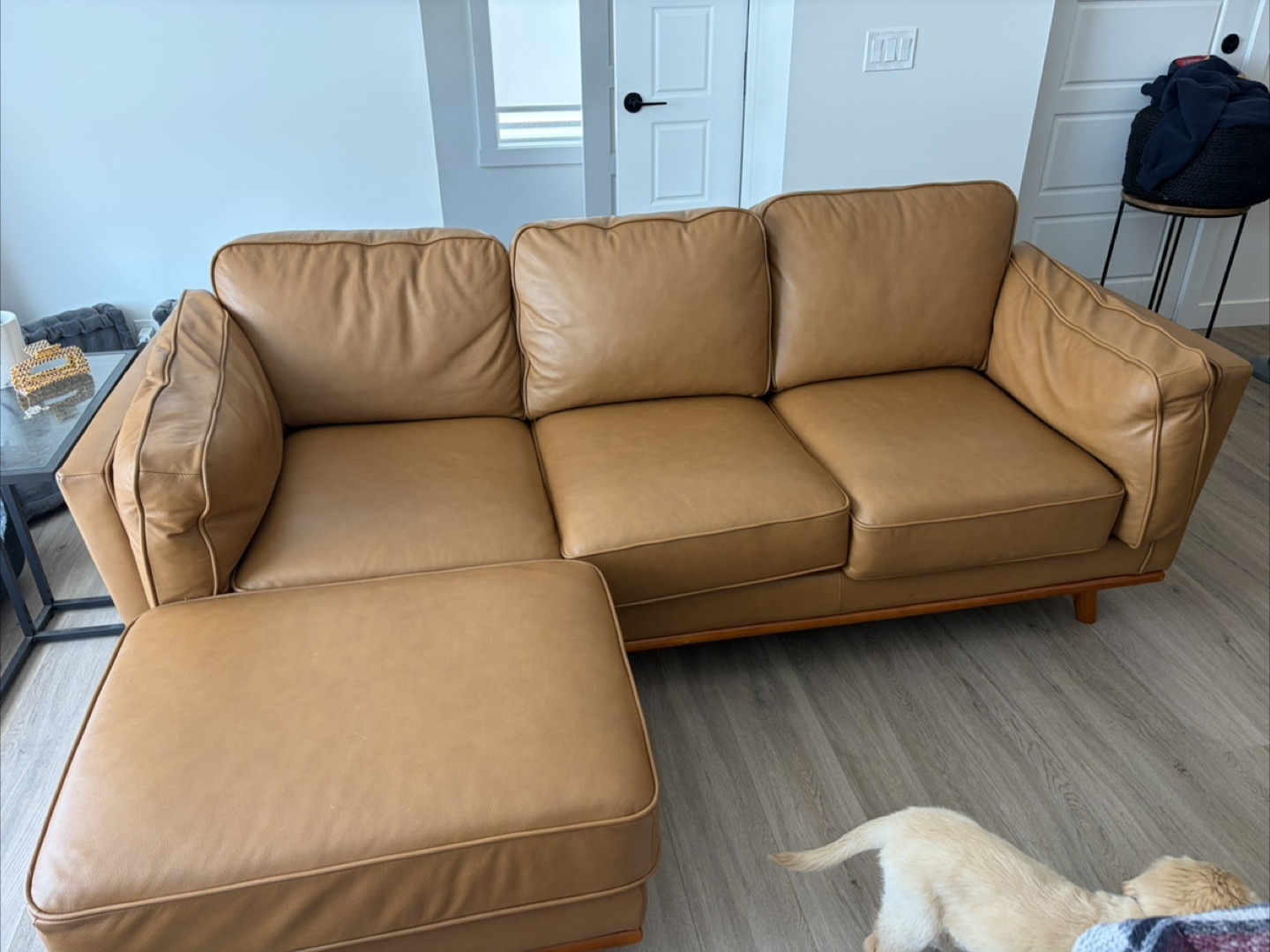 Camel Leather 3-Seater Sofa with Ottoman