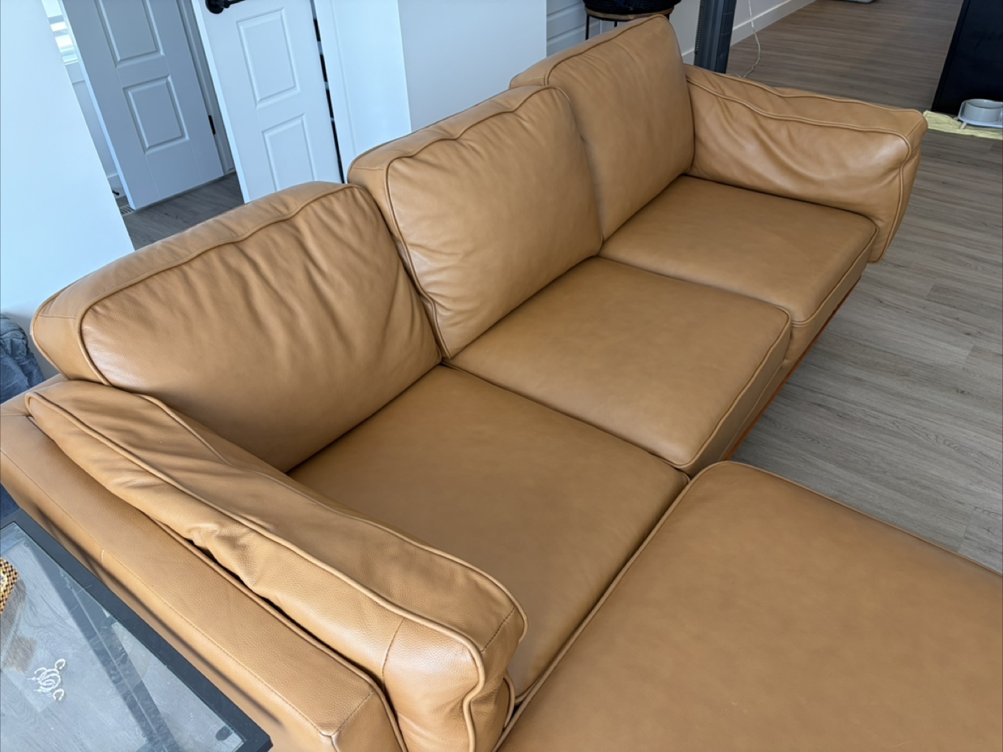 Camel Leather 3-Seater Sofa with Ottoman - photo 2