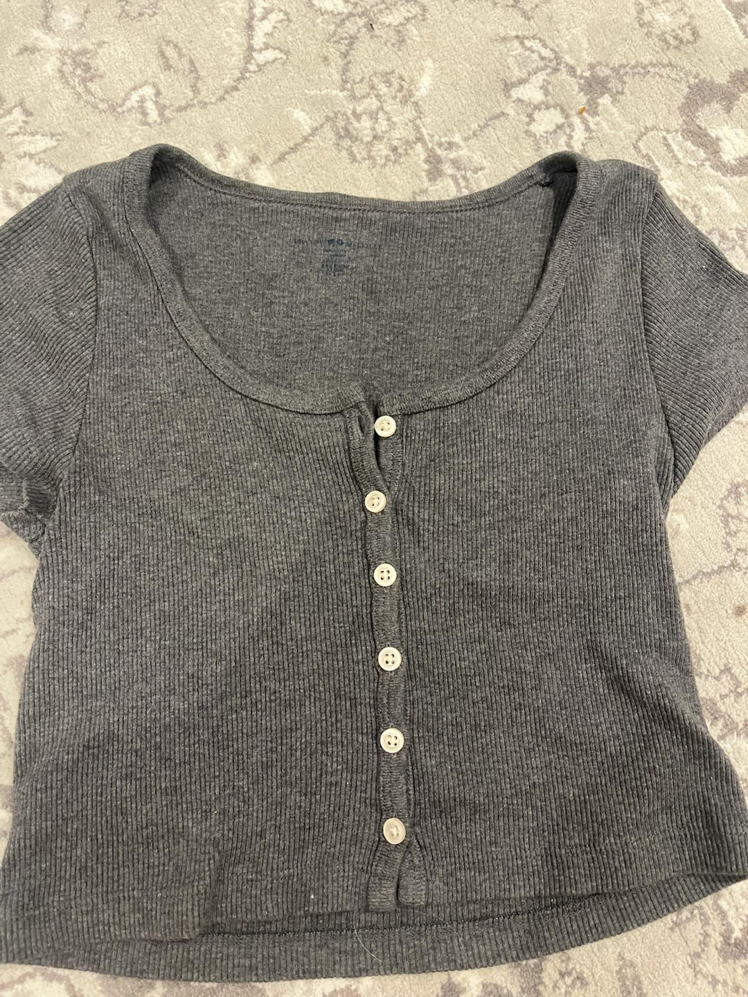 Brandy Melville Grey Ribbed Button-Up Crop Top
