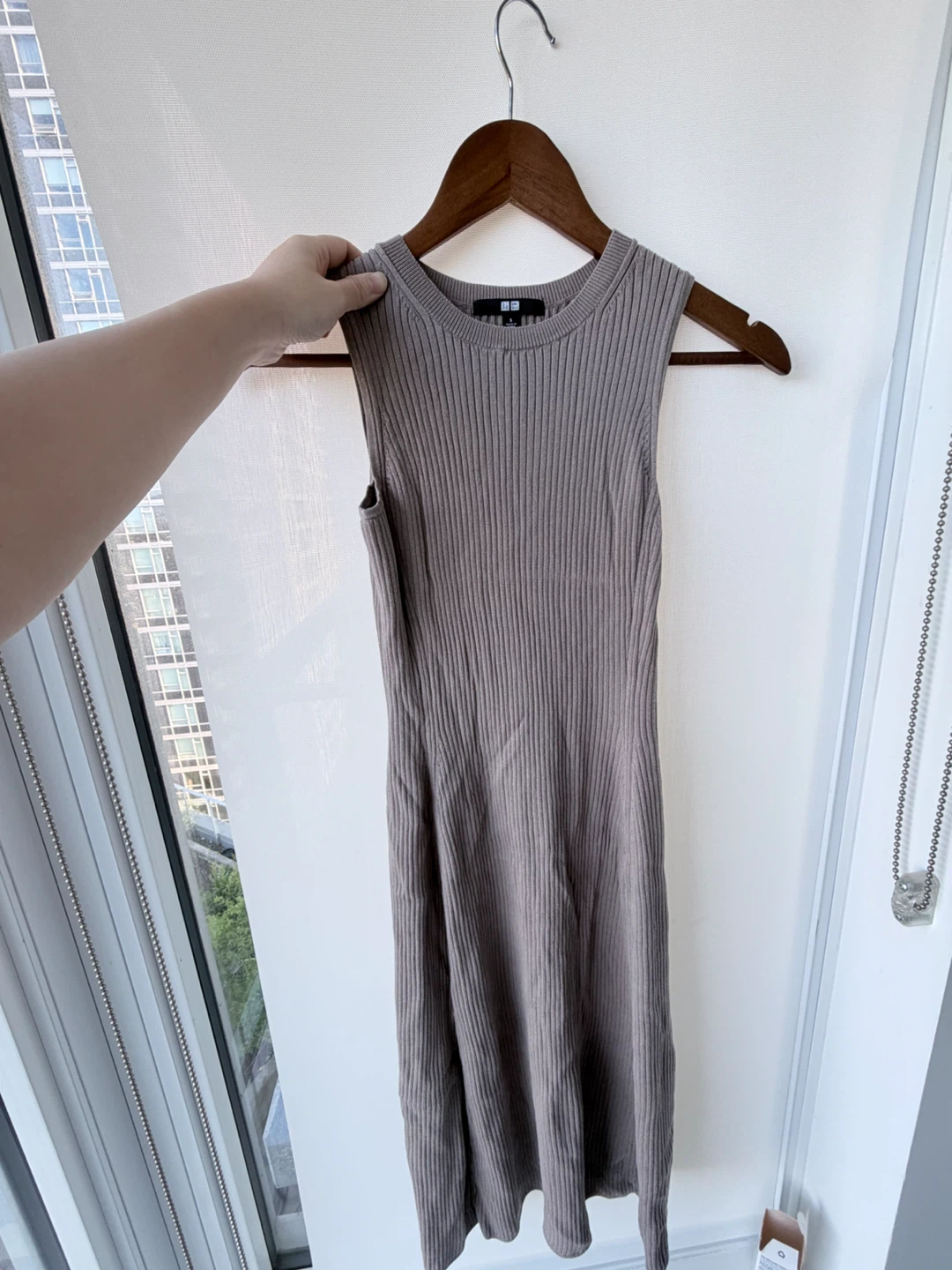 Uniqlo Ribbed Knit Sleeveless Dress Taupe
