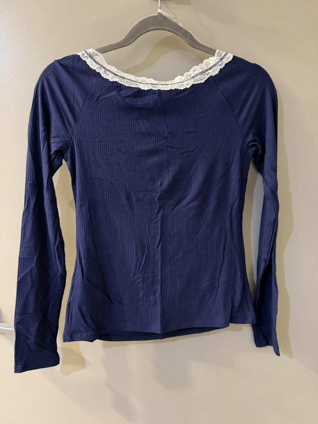 NWT Wild Fable Navy Blue Lace Trim Long Sleeve Top Small - photo 2