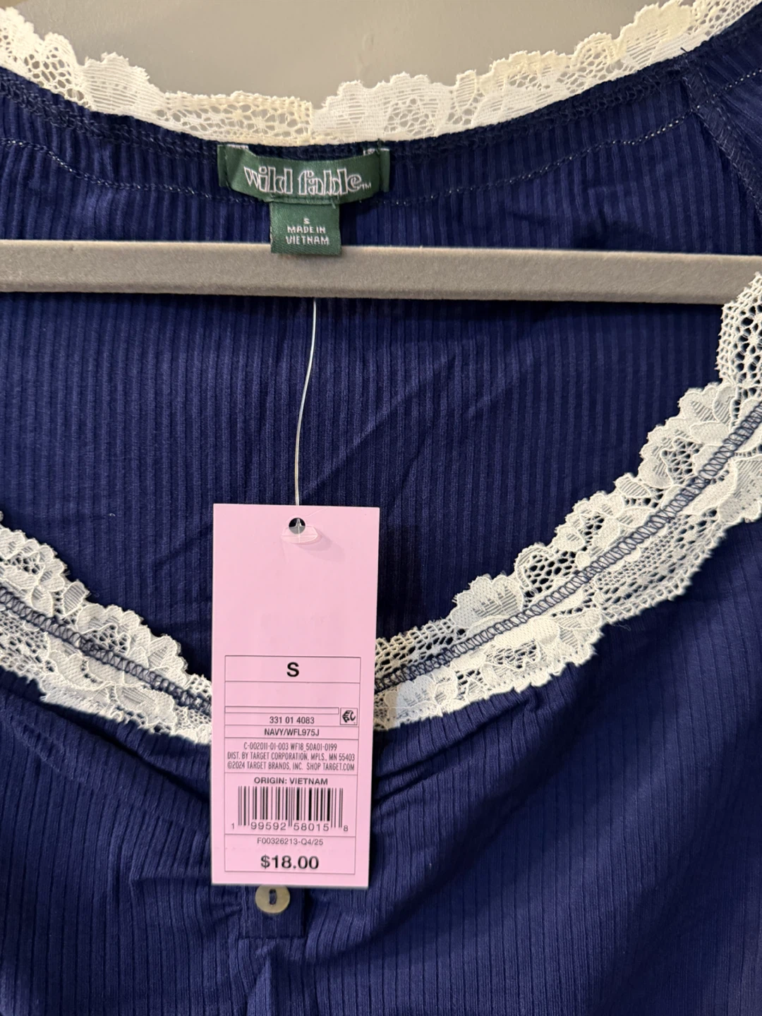 NWT Wild Fable Navy Blue Lace Trim Long Sleeve Top Small - photo 3