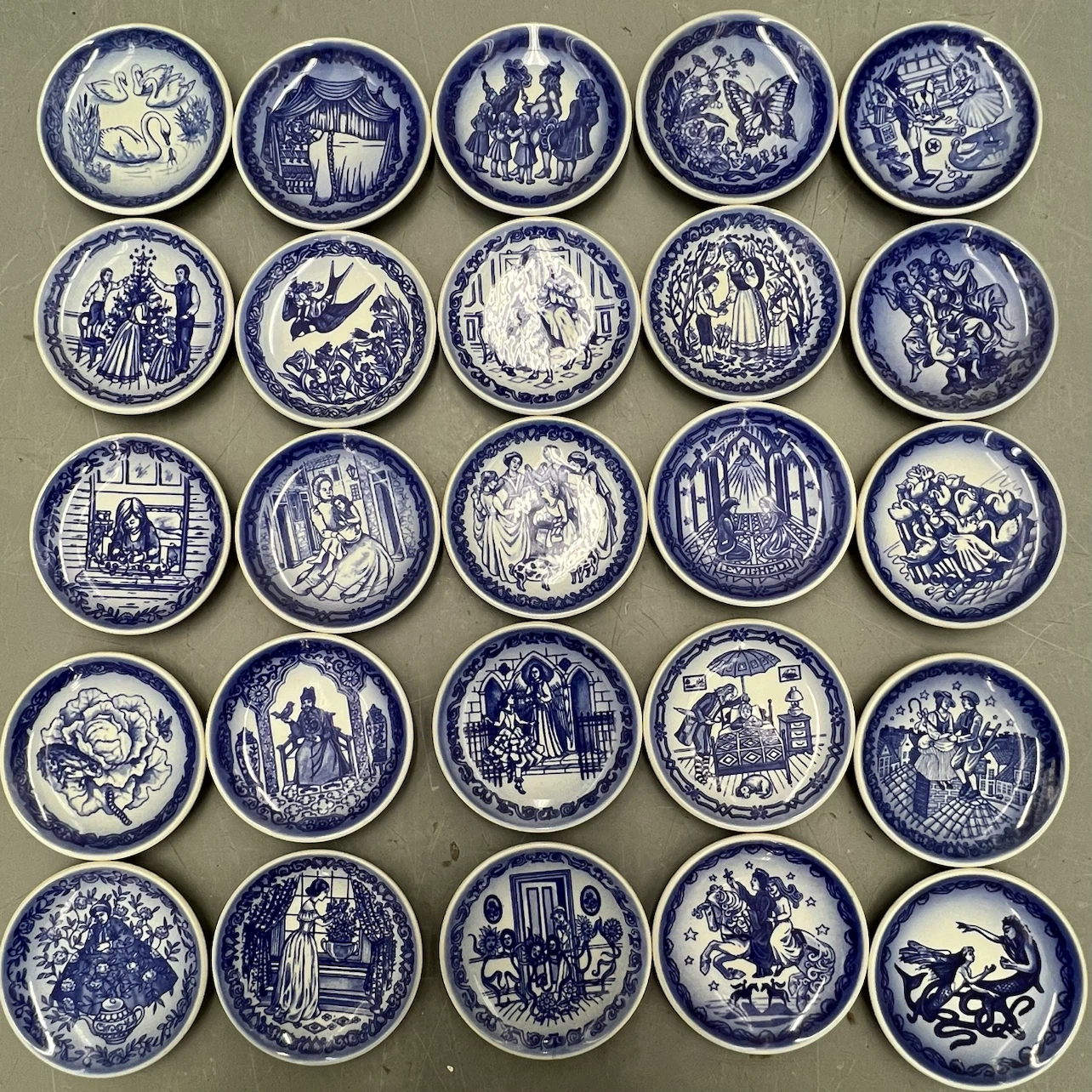 Complete Set 25 Royal Copenhagen Andersen Plates & Wood Display