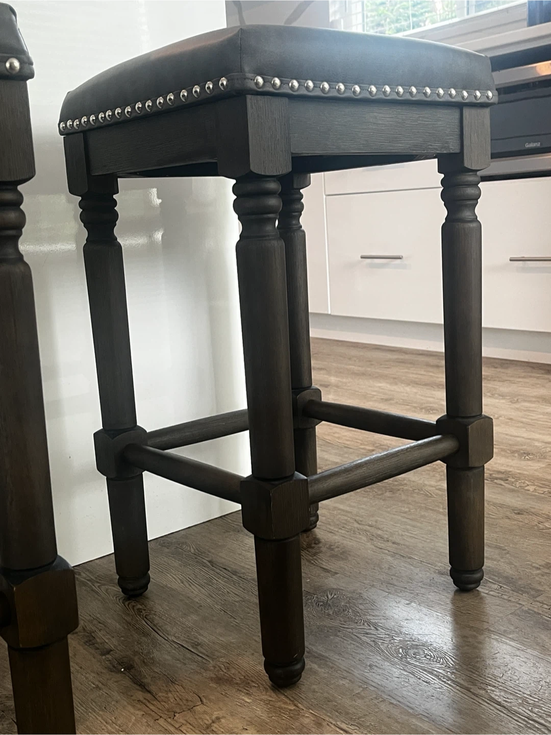 Dark Wood Bar Stools with Tufted Seats (Set of 2) - photo 2