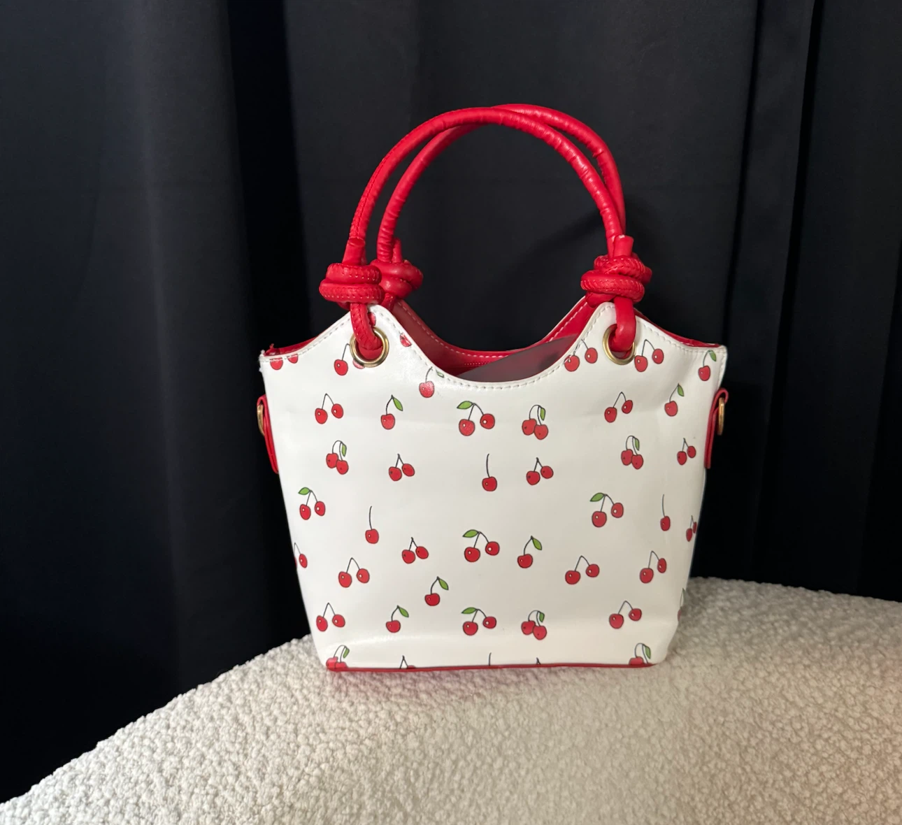 White Cherry Print Handbag
