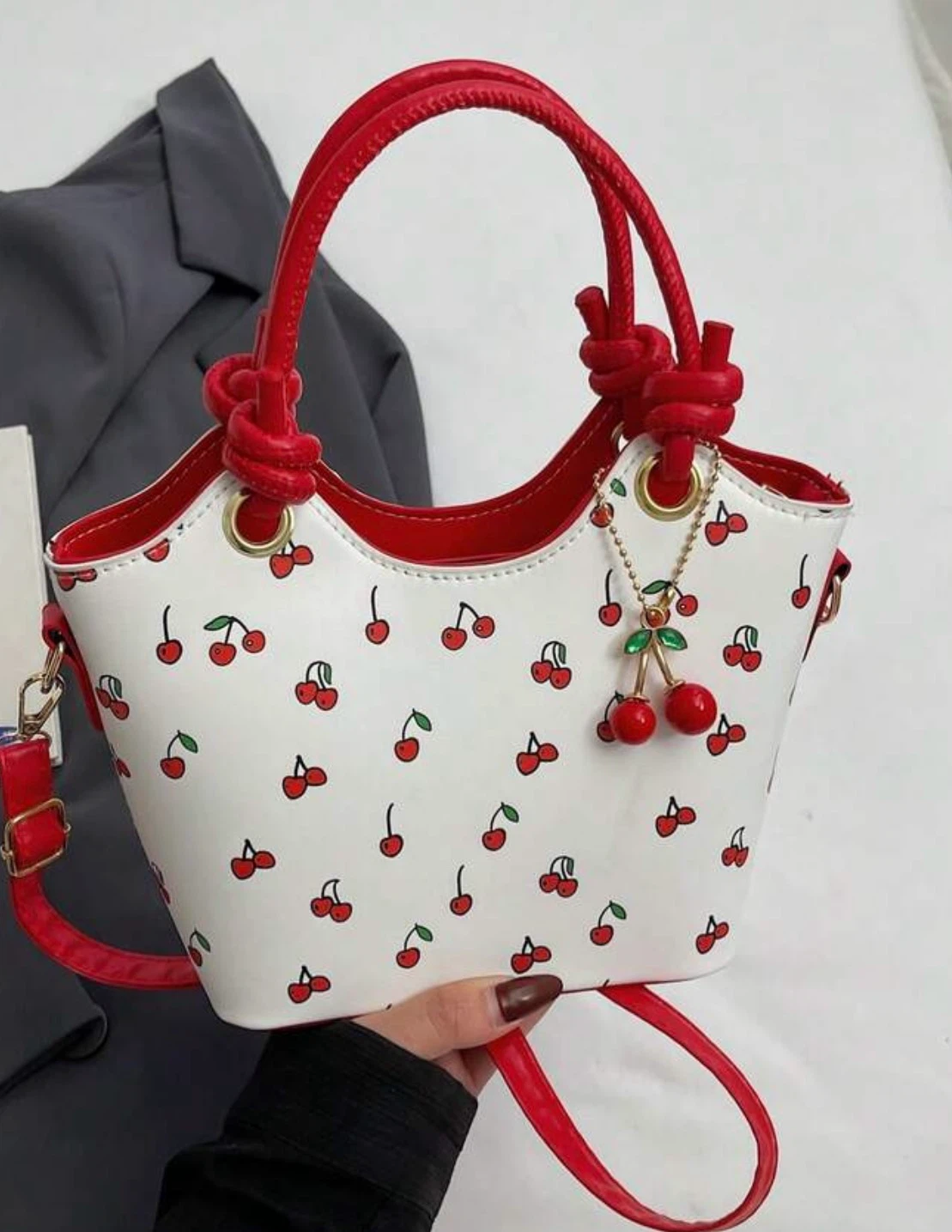 White Cherry Print Handbag - photo 4