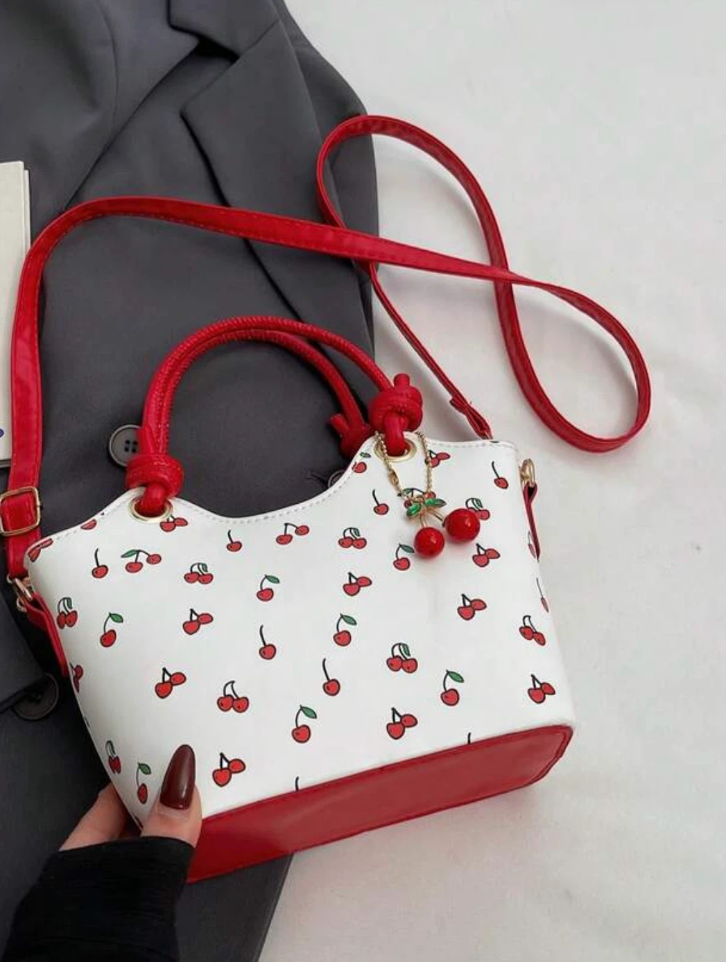 White Cherry Print Handbag - photo 5