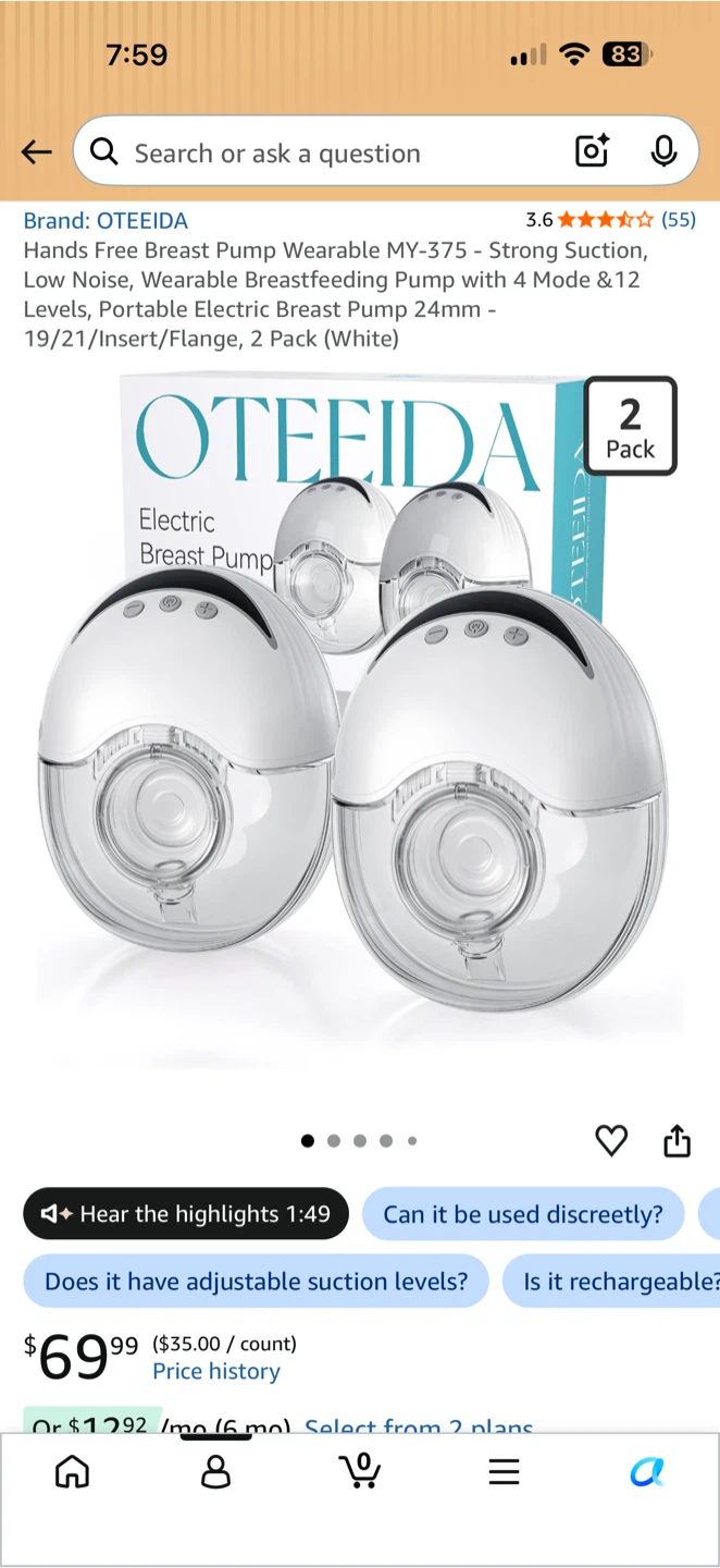 OTEIDA Hands Free Wearable Breast Pump MY-375 - photo 4