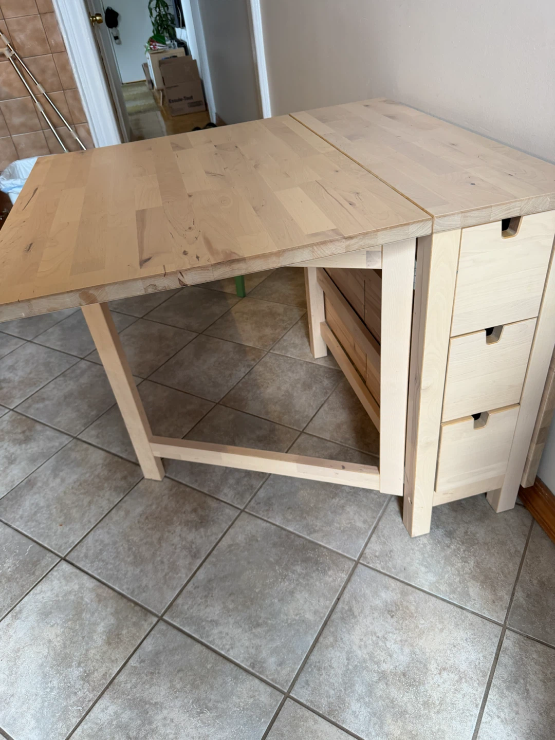 Wooden Drop Leaf Table with Drawers