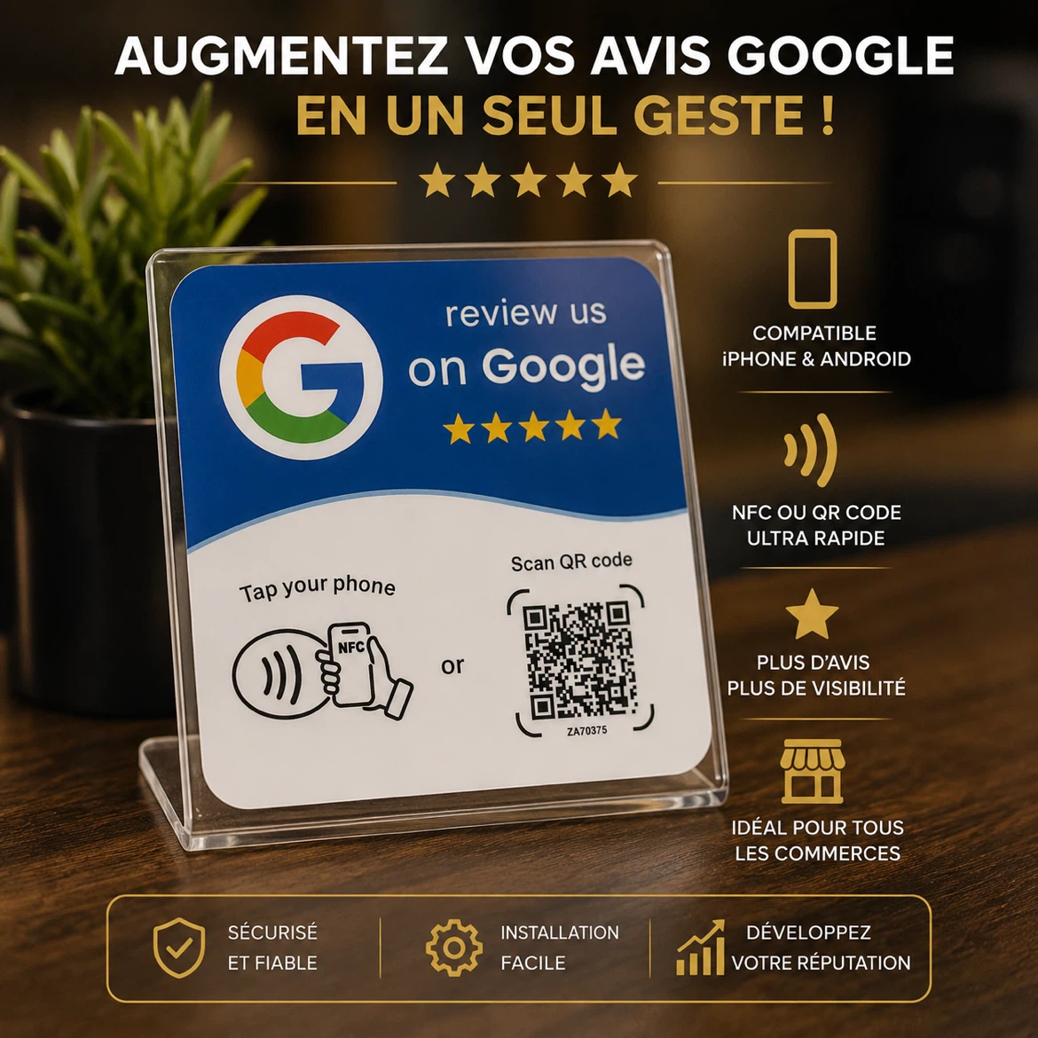 Support pour avis Google NFC/QR Code