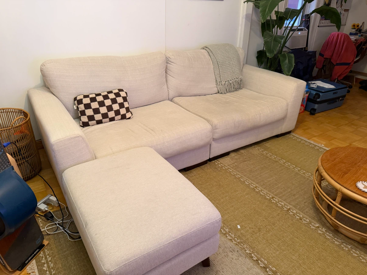 Light Beige Sectional Sofa with Ottoman