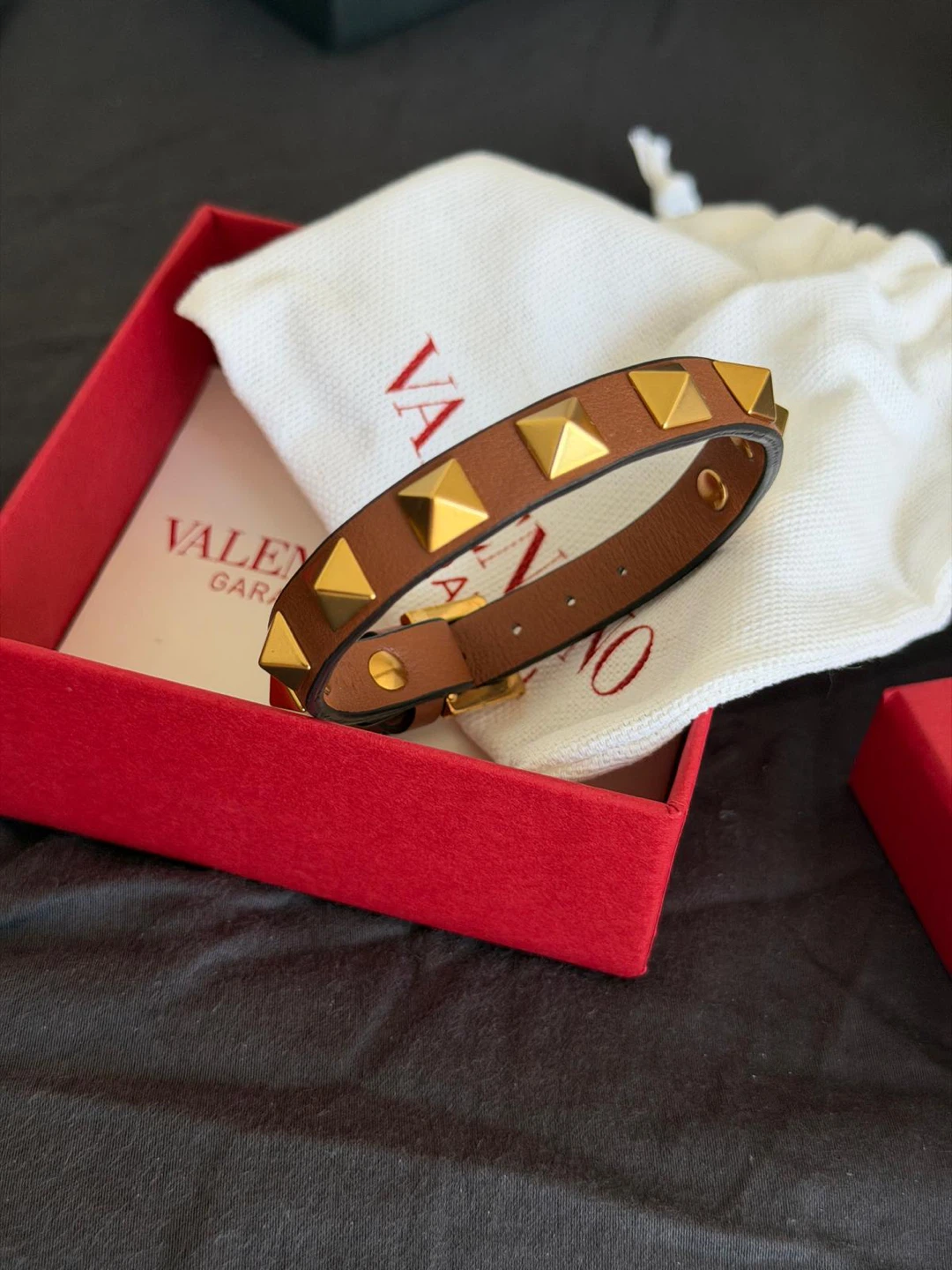 Valentino Garavani Brown Leather Rockstud Bracelet