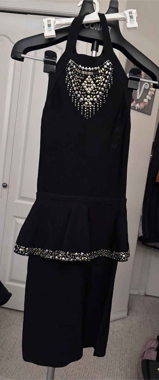 Bebe Black Halter Dress with Embellishments Size S/P
