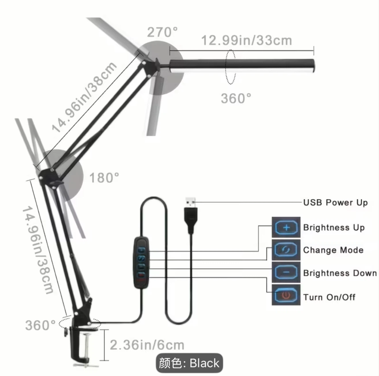 Adjustable LED Desk Lamp - Black - photo 2