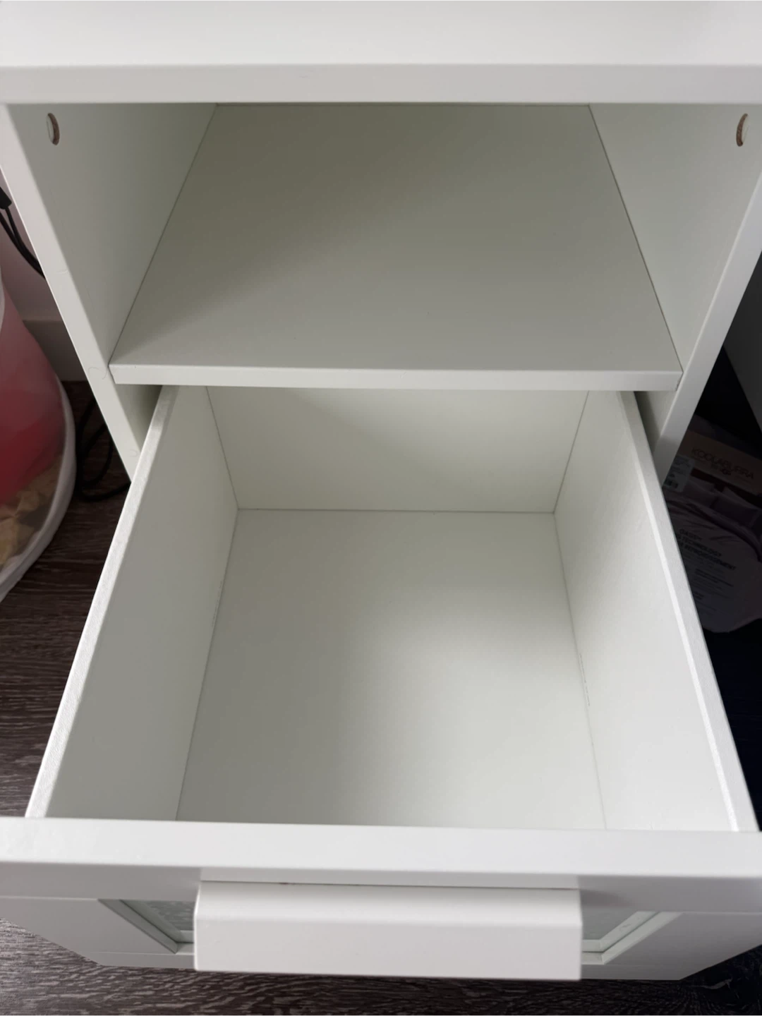White Nightstand with Drawer and Shelf