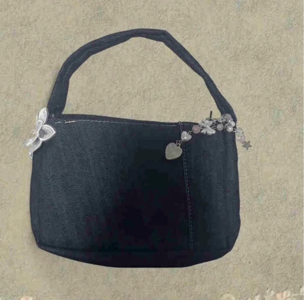Denim Shoulder Bag with Charms