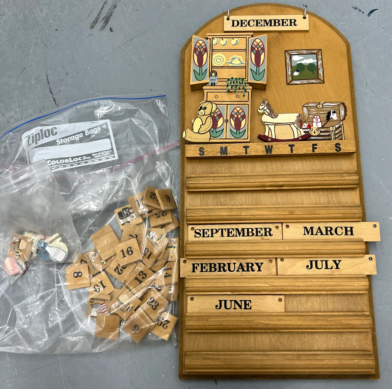 Vintage 1980s Wooden Perpetual Calendar - Country Folk Art - photo 3