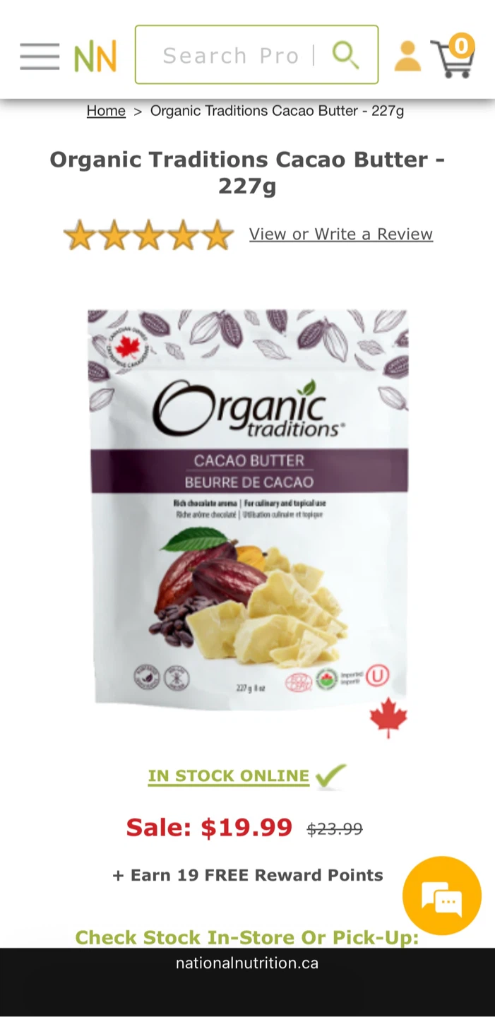 NEW Organic Traditions Cacao Butter - 227g