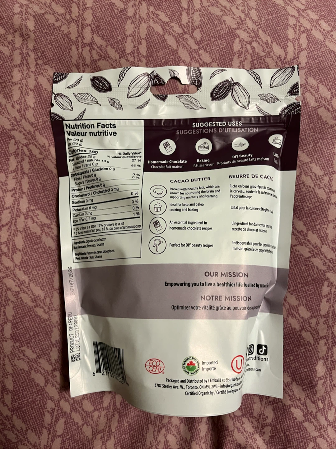 NEW Organic Traditions Cacao Butter - 227g - photo 3