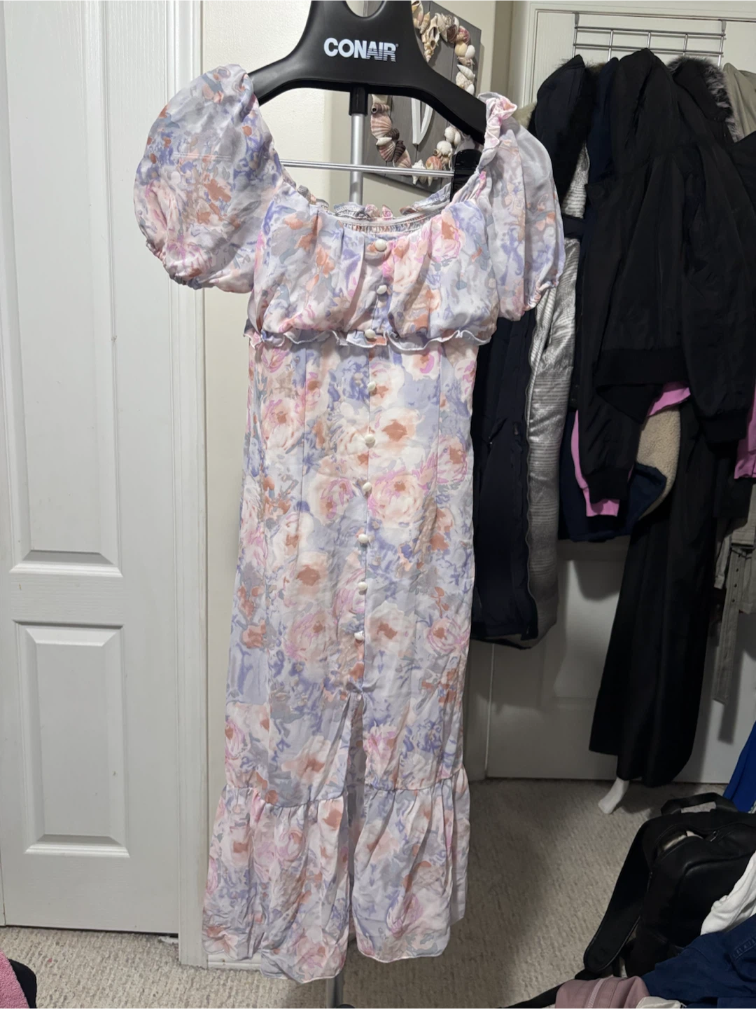Floral Midi Dress with Smocked Bodice